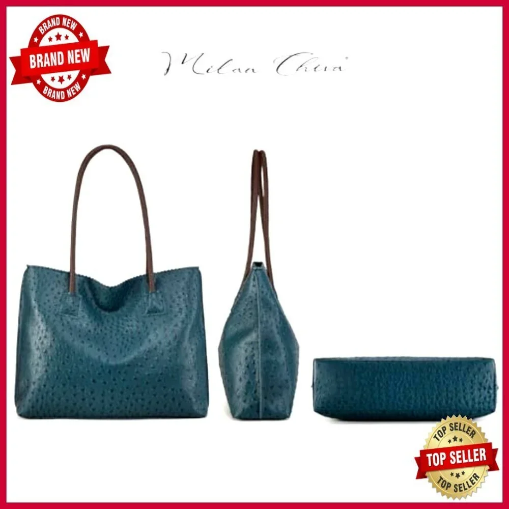 Large Vegan Leather Tote Bag with Zipper, Laptop Compartment, Shoulder Strap